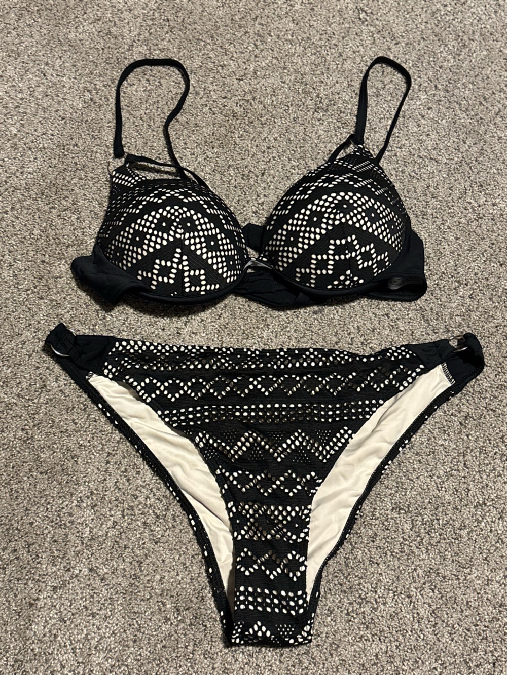SHEIN Black Crochet Pattern Bikini Set